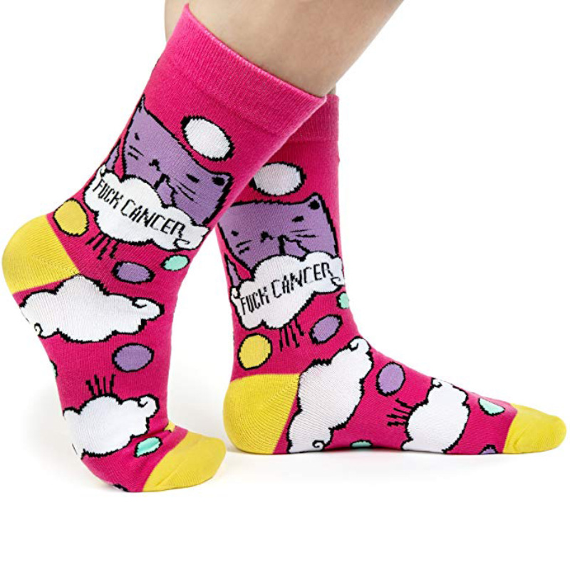 Fuck Cancer Letters Printed Cat Winter Female Cotton Socks Novelty Socks